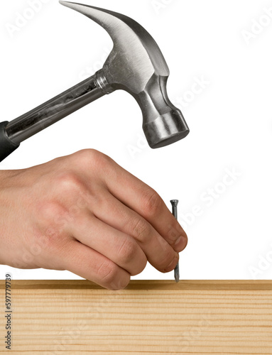 Human Hand holds Hammer, Work Tool in hand