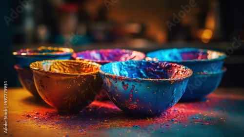 Vibrant and Bursting: Mixing Bowls on Bright Backgrounds with Ultra Detail, Generative AI