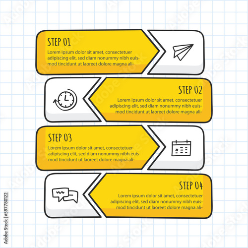 Infographic hand drawn professional steps With Yellow Color. Vector illustration.