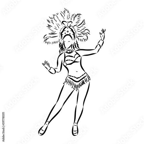 Sketch of samba dancer isolated on white background