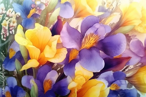 flower background, irises, watercolor - Ai