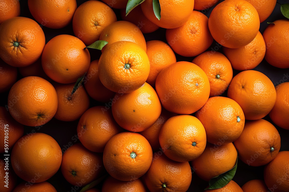 Fresh oranges background flat lay. Digitally generated ai image Fresh oranges background flat lay. Digitally generated ai image