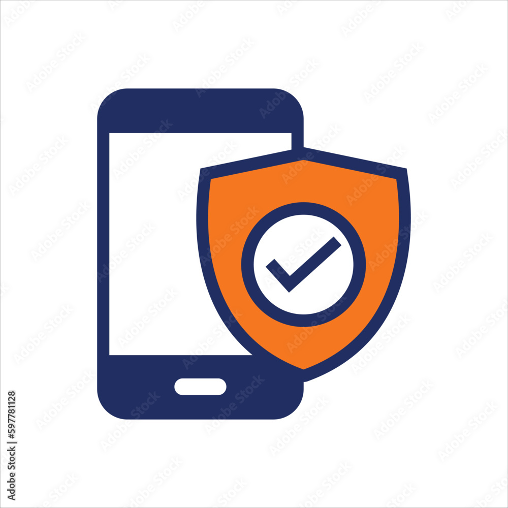 insurance plan and shield icon on phone buy insurance online flat icon