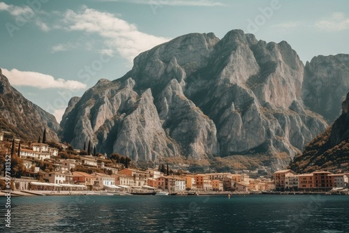 Italian town Torbole on Lake Garda. Generative AI photo