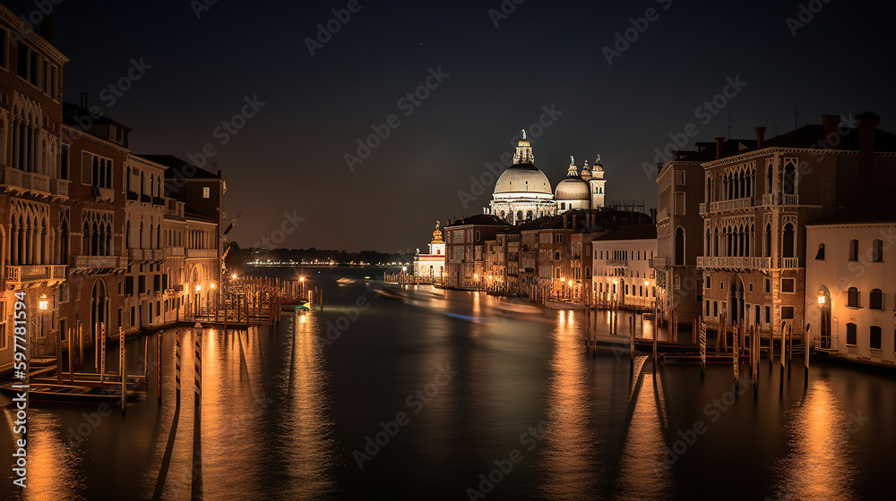 Beautiful View of Grand Canal in Night View, generative ai