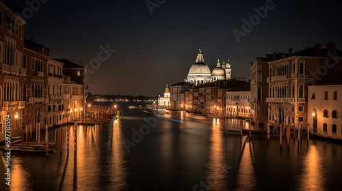 Beautiful View of Grand Canal in Night View, generative ai © Gasspoll