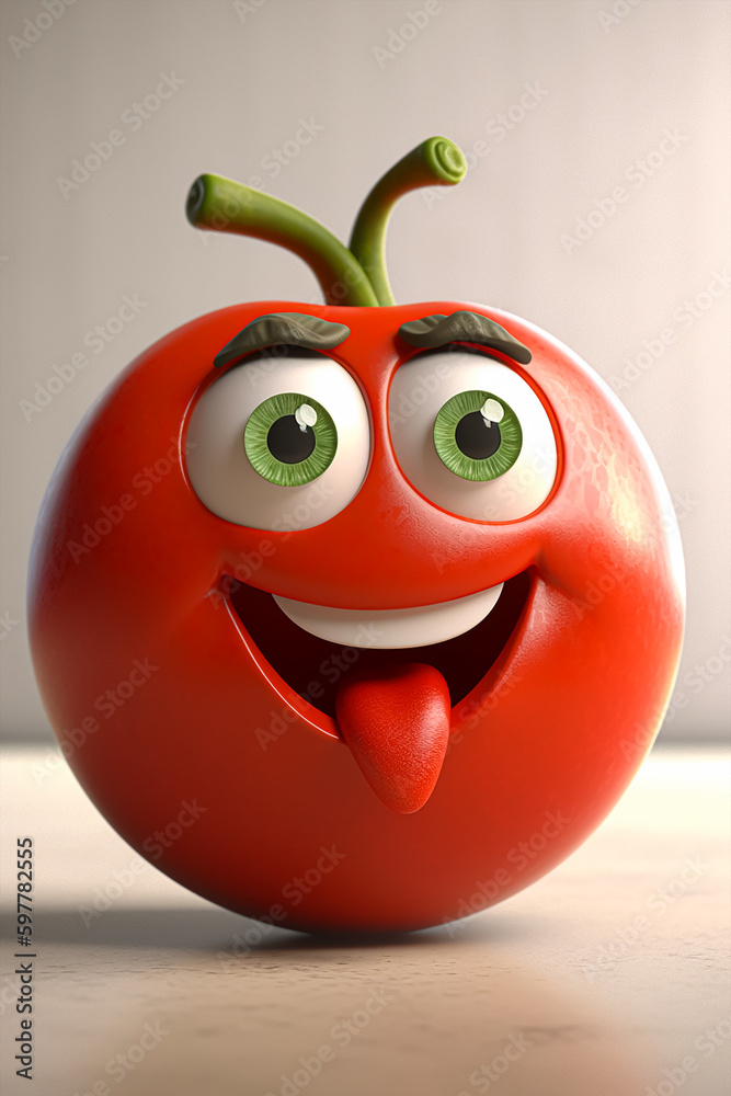 tomato cartoon isolated on white. Generative AI