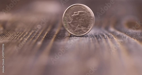 old American quarter dollar coins, close-up of old twenty-five cent coins photo