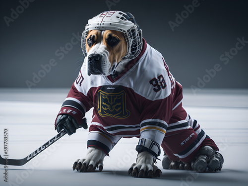 dog hockey player. Created with AI technology