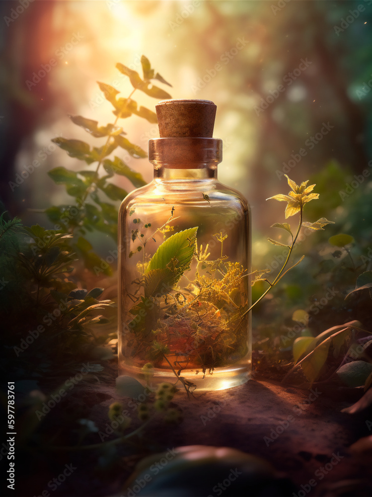 a mixture of herbs in golden backlight. , gerenative AI a mixture of herbs in golden backlight. , gerenative AI