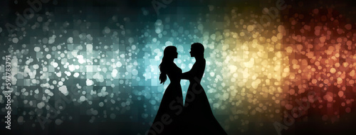 Representation of love, romance. For invitation, greeting card, background or banner use. Their silhouettes create a symbol of love in a beautiful, artistic way. AI generated illustration.