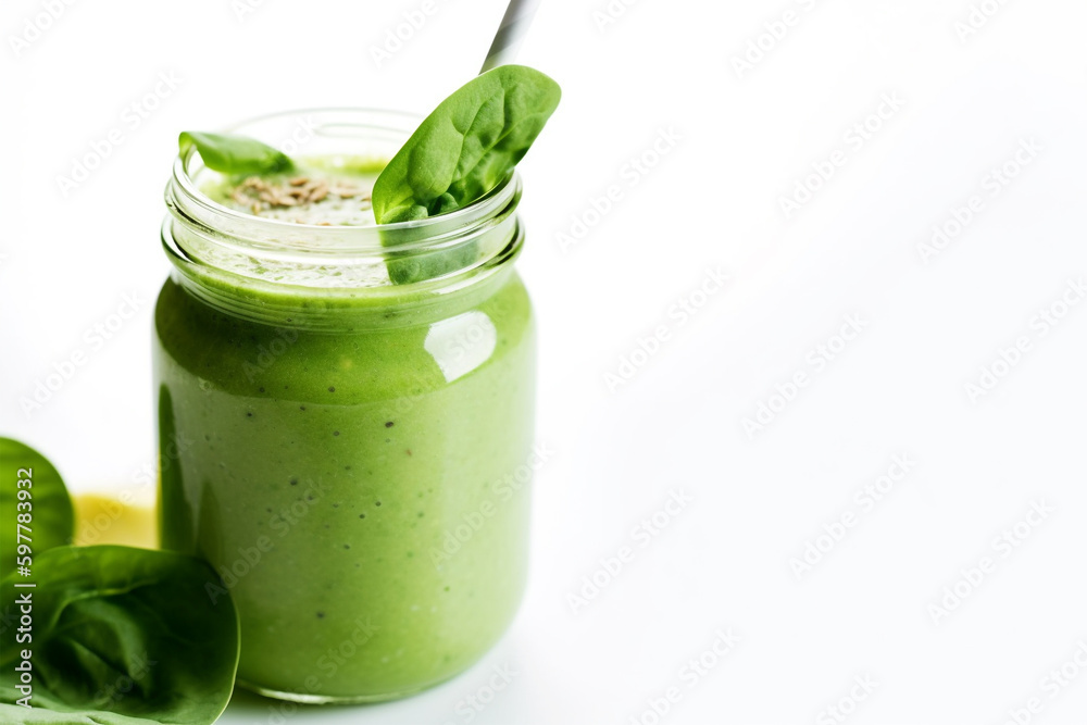 Creamy green smoothie with spinach. Nutritious diet concept. AI generative