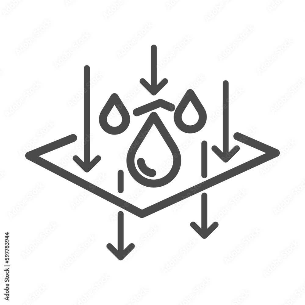 symbol of water drop skin permeate. Simple Thin line icon