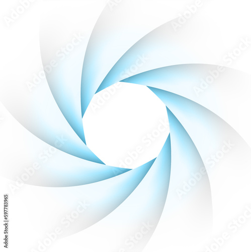 Background with camera lens shutter blue on white