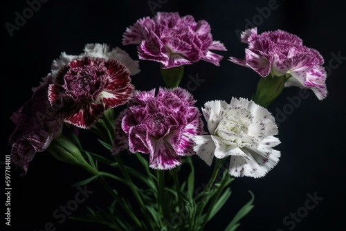 Sweet William or Turkish carnations with purple and white tones. Generative AI