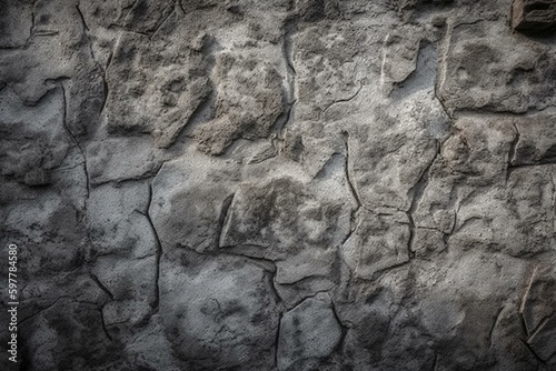 Close-up of stone texture resembling old rough concrete wall with gray grunge finish. Generative AI