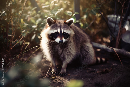 Beautiful raccoon in nature. Created using Generative AI technology. © Viktor