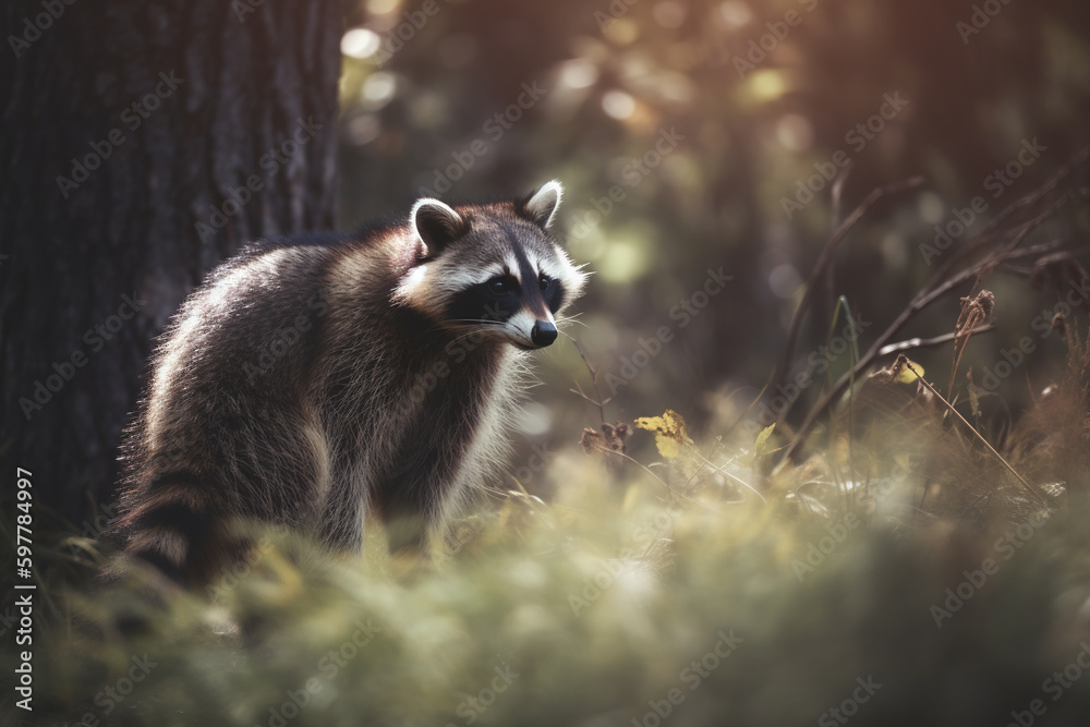 Beautiful raccoon in nature. Created using Generative AI technology ...