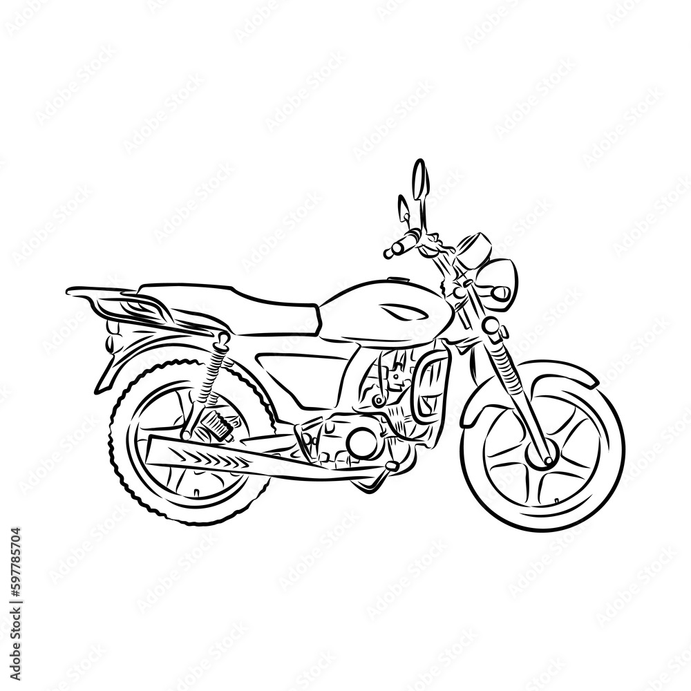 Retro scooter hand drawn ink line art, moped vector illustration isolated on white