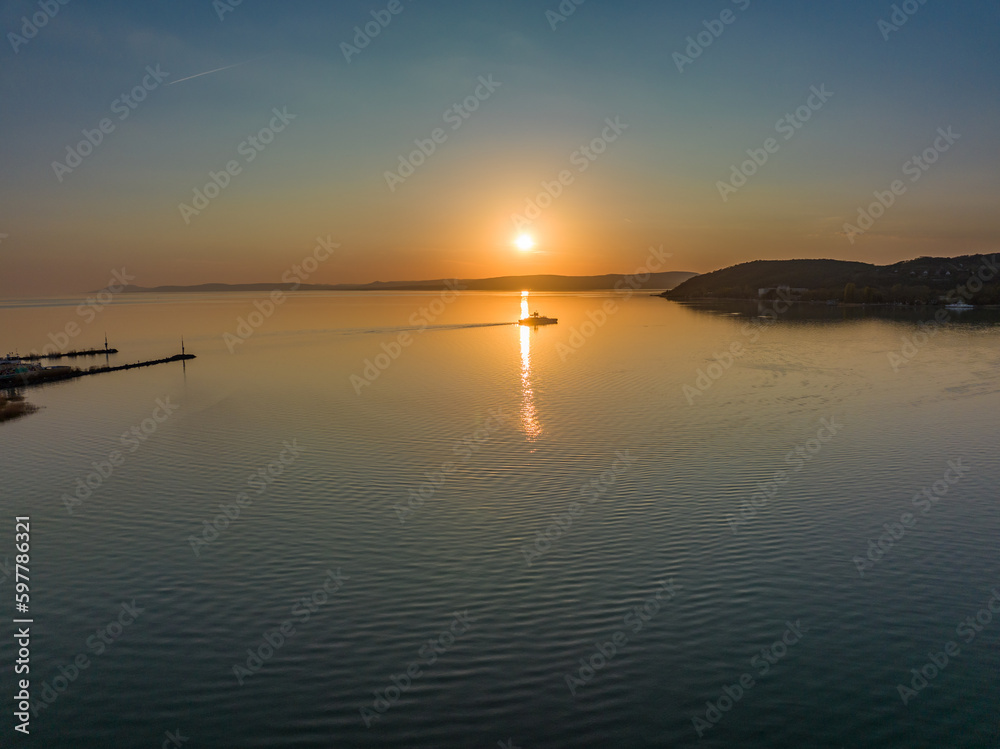 Hungary - Between Szántód and Tihany on Lake Balaton at sunset time