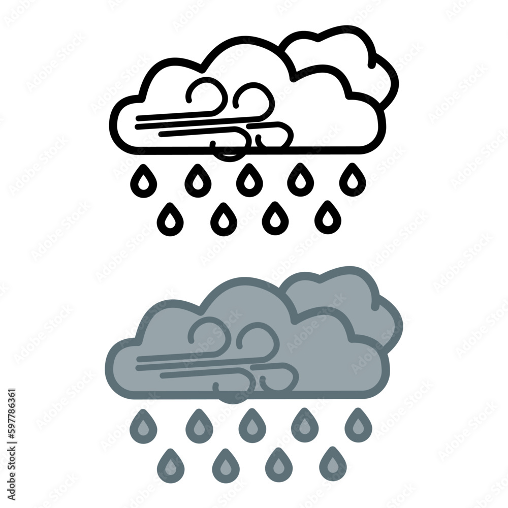 Rain icons with the wind. Vector Weather Icons. Cloudy Rainy Weather Rain icons with the wind. Vector Weather Icons. Cloudy Rainy Weather