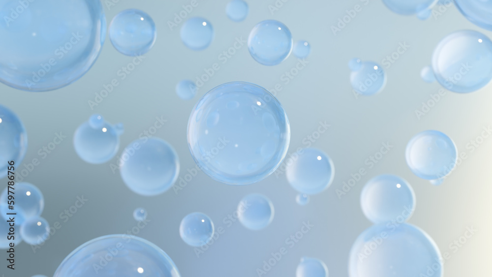 3D cosmetic rendering Blue serum bubbles on a bright background. the shape of collagen bubbles. the concept for serum and cream moisturizers.