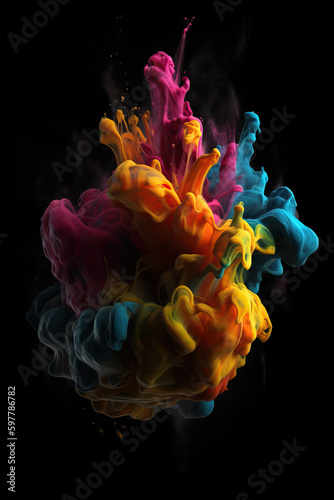 Explosion of Colorful Ink, Black Background. Generative AI