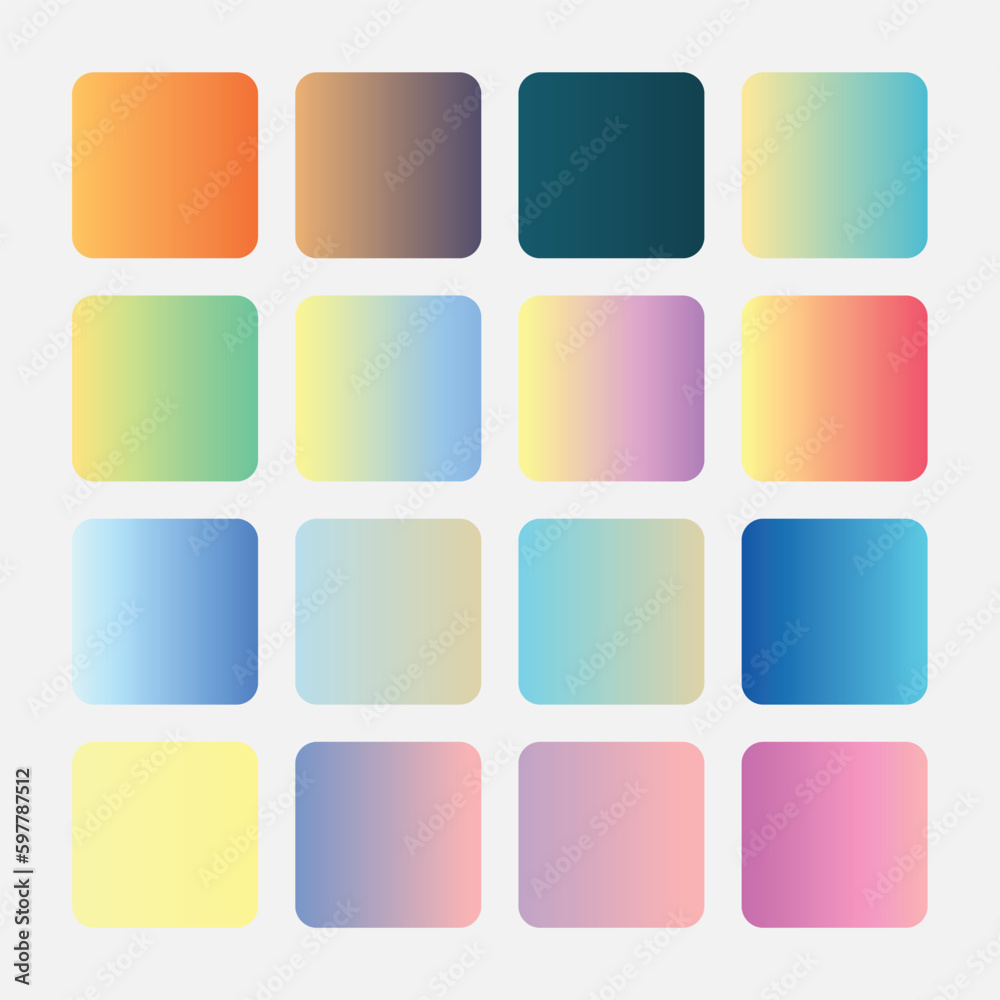 UI Gradient Color Swatches. Vector gradients background. Web Gradient. X style trend colors. Modern cover template design. Set of trendy colorful gradient vector illustrations. Background for flyer.