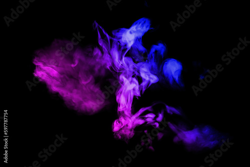 Movement of smoke, Colorful smoke swirl on black background, Color smoke on black background.