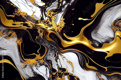 Luxury black and gold Marble texture background. Liquid. Generative AI