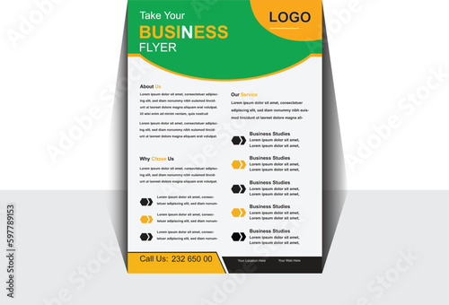 Business Flyer in Two Colors, Corporate business cover and back page a4 flyer design template for print, Business brochure flyer design, Cyan Business Flyer. 