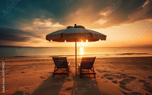 Fotografija chaise longue under an umbrella on the beach, sun, sea vacation, vacation, photo