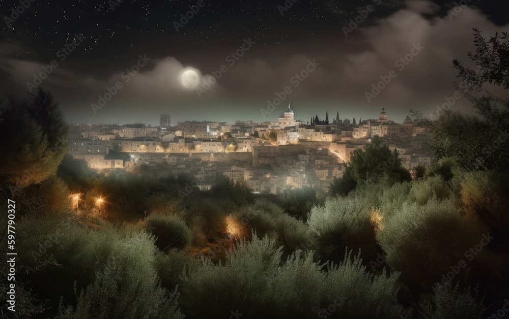 Obraz premium View of mysterious Jerusalem, Christianity, illustration, Jesus, AI