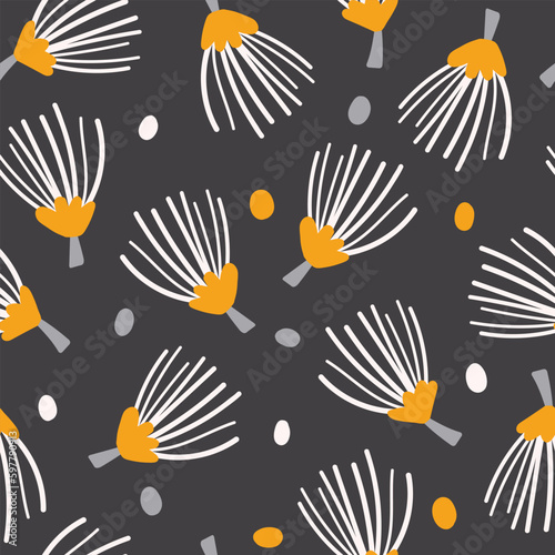 Seamless pattern abstract floral black orange wallpaper background backdrop vector texture illustration