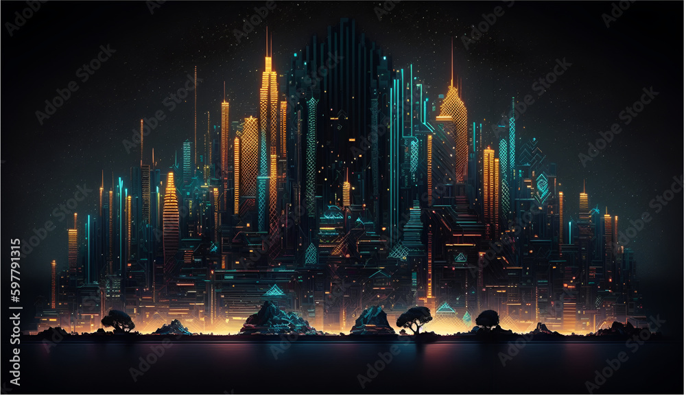 Fototapeta premium City of the Future with Cyber network Abstract Background wallpaper