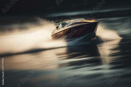 Blurred high-speed motion of a speedboat sailing. Generative AI
