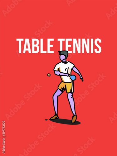 A man performing to play table tennis. Vector illustration of trendy doodle art and abstract cartoon character