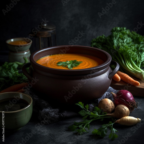 Veggie Soup Puree With Carrot Sqaush Ginger Pumpkin photo