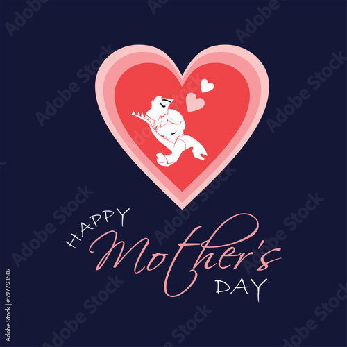Happy Mother's Day Social Media Web Vector Illustration with Mother and Baby and Little Hearts