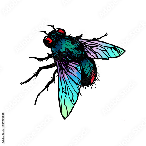 Colored vector  inked style house fly wall art © eLifeS