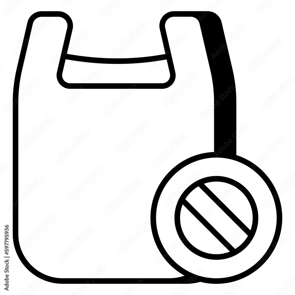 Conceptual linear design icon of plastic bag forbidden Conceptual linear design icon of plastic bag forbidden