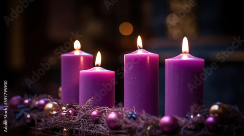 Advent Candles In Church - Three Purple And One Pink As A Catholic Symbol  generative ai