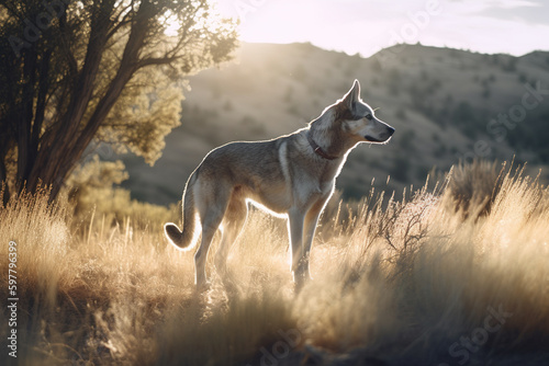 Beautiful dog in nature. Created using Generative AI technology.