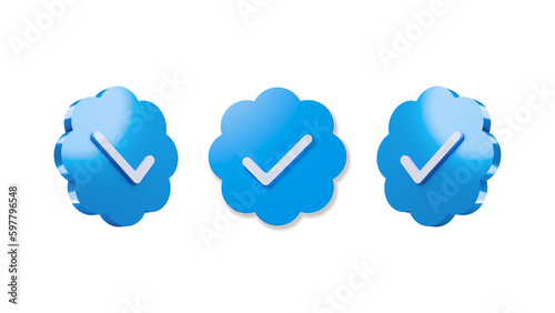 Profile verification check mark social media icon blue from different angles 3D Illustration