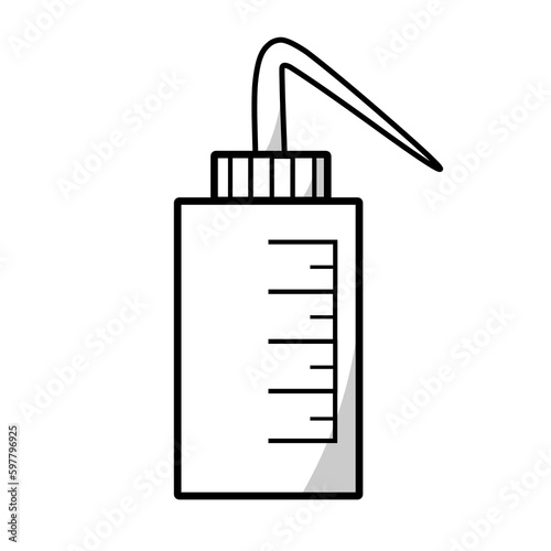 A wash bottle. It's a flexible bottle with a bent tube used to direct a stream of water onto something that needs to be rinsed or washed.