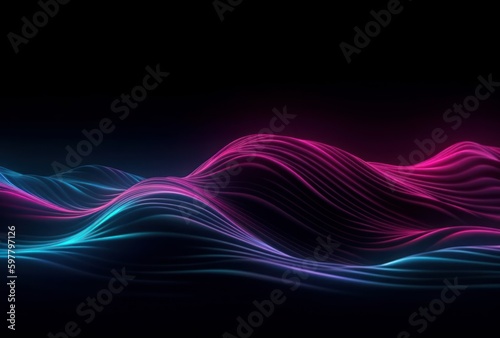 Abstract purple and black wave background. Generative AI.