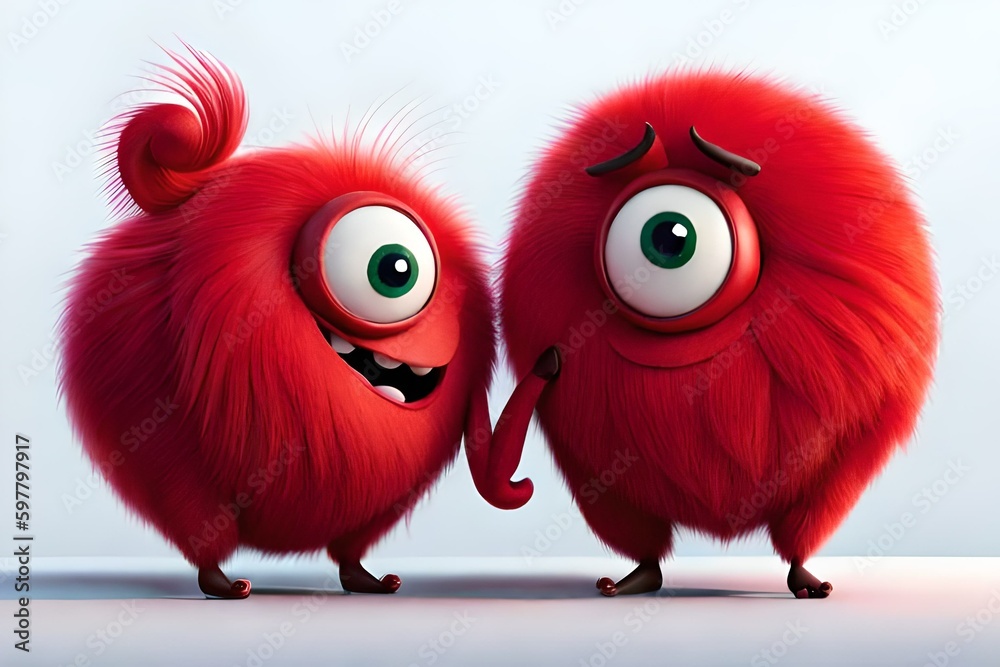 Cute furry monster with red heart. Generative AI Cute furry monster with red heart. Generative AI