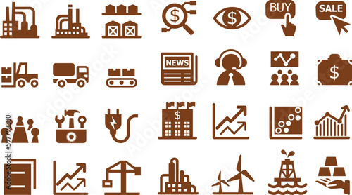 Set of vector industrial icons and concepts in mono thin line style