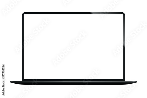 Realistic laptop tilt 90 degrees isolated on white background. Computer laptop with blank screen. empty copy space on modern mobile computer.