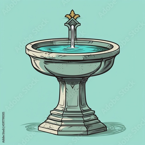 Cartoon baptismal font with water and significance Generative AI photo